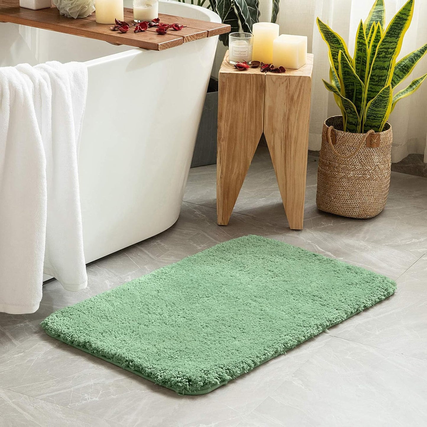 MIULEE Sage Green Bathroom Rugs Set 2 Piece, Soft Absorbent Microfiber Bath Mat Set, Non Slip Quick Dry Machine Washable Plush Shaggy Bath Rugs for Bathroom Floor, Tub and Shower, 16x24 inches