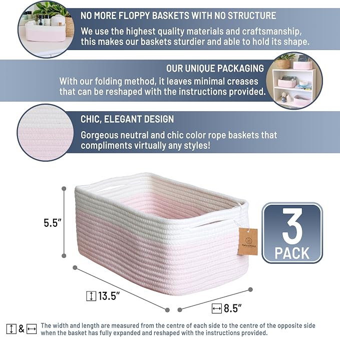 NaturalCozy 13.5”x8.5”x5.5” Rectangle Storage Baskets - Image 2