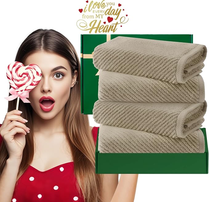 Beige Hand Towels, Hand Towels for Bathroom Set of 4, Large 18"x 28" - Image 6