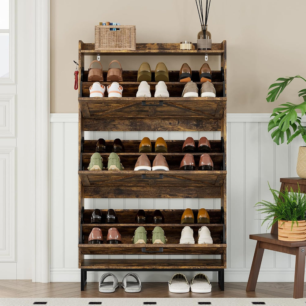 BORNOON Shoe Cabinet with 3 Flip Drawers Narrow Shoe Storage Cabinet Organize...