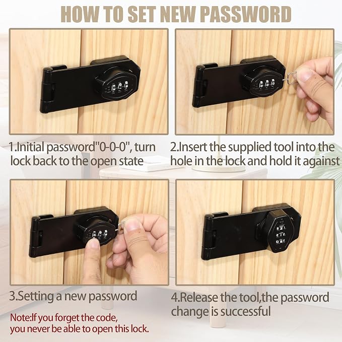 Password Rotary Hasp Locks, Digit Combination Lock Door Security Slide Latch - Image 3