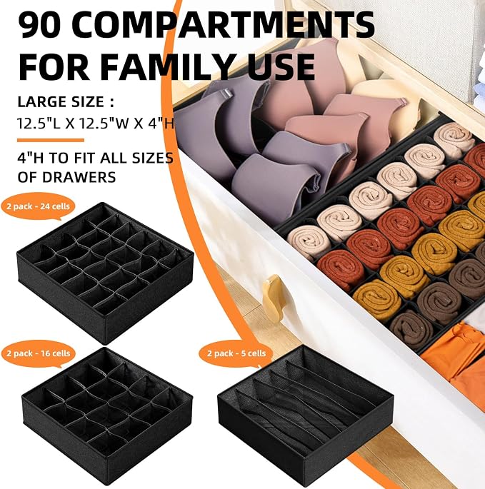Criusia 6 Pack Sock Underwear Drawer Organizer Dividers - Image 2