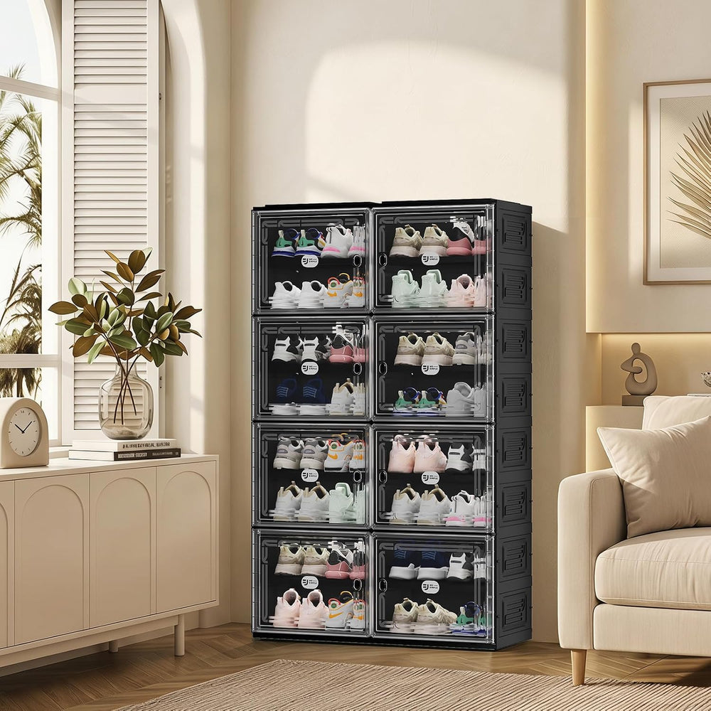Foldable Shoe Cabinet with Magnetic Clear Doors, Wide Design Shoe Rack for En...