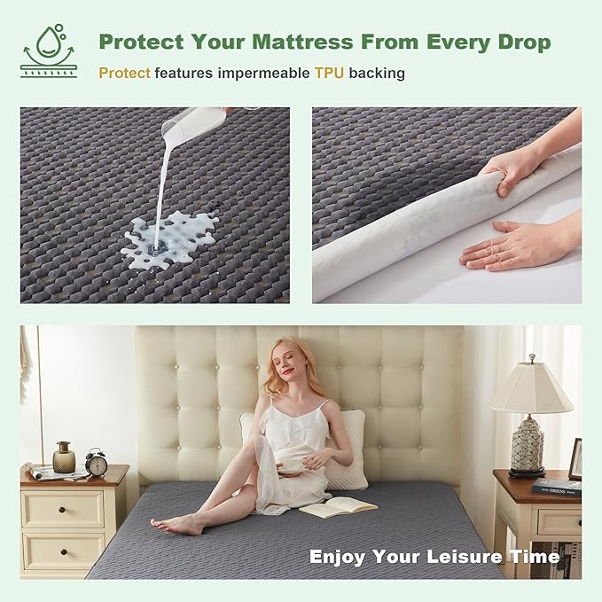 Waterproof Mattress Protector, Full Size Mattress Pad Fitted 6-15" Deep Pocket - Image 3