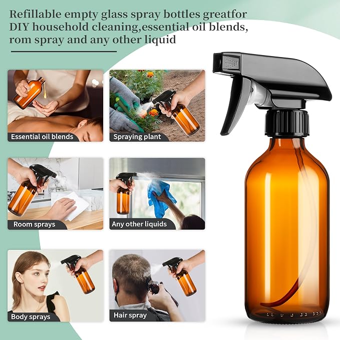 8oz Amber Glass Spray Bottles, 6 Pack Glass Spray Bottles Refillable Empty - Image 3