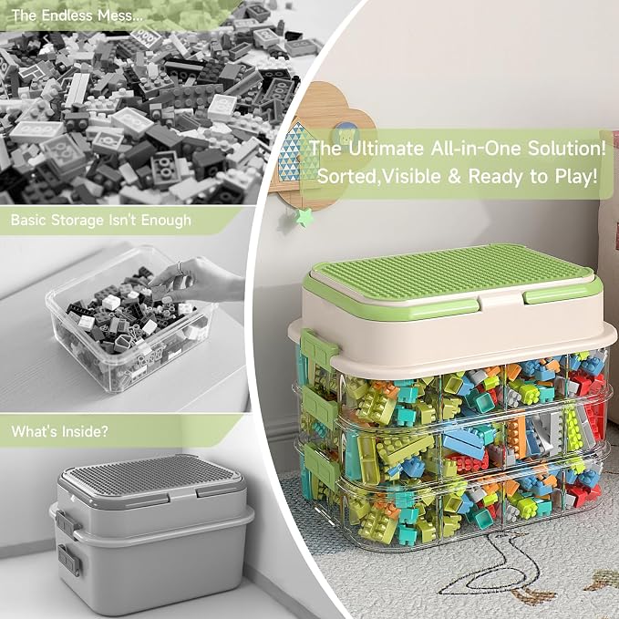 Toy Storage Organizer Box with Handle, Stackable Building Block Toy Box with - Image 4