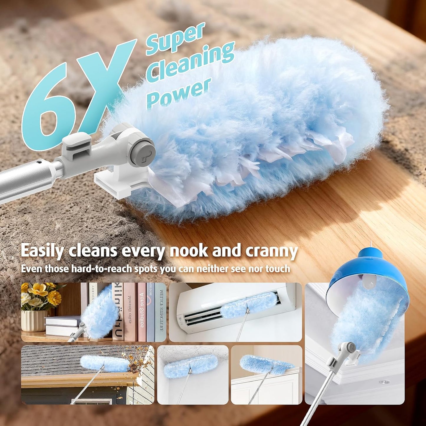 6 ft Extendable Duster Handle with 20 Refills, Compatible with Swiffer, Disposable Microfiber Dusting Pads for Home Cleaning, Ceiling, Fan, Window, Hard-to-Reach Areas
