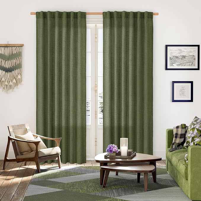 YoungsTex Olive Green Linen Curtains - Image 2