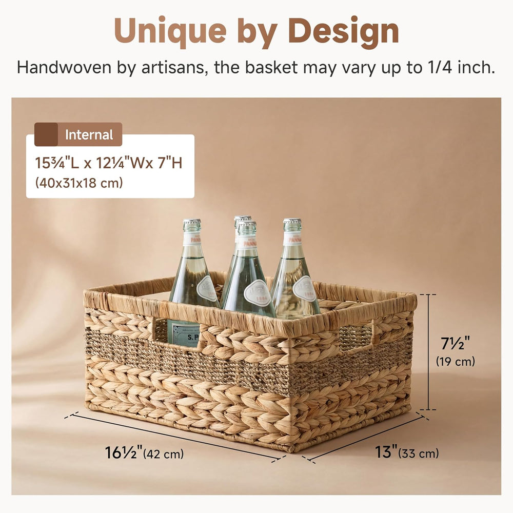 StorageWorks Jumbo Rectangular Wicker Basket, Water Hyacinth and Seagrass Sto...