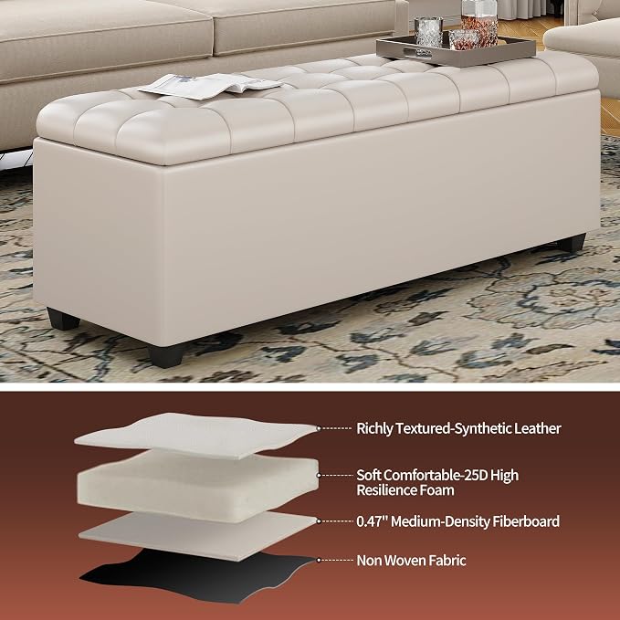 Small 38 Inches Long White Ottoman Bench - Image 6