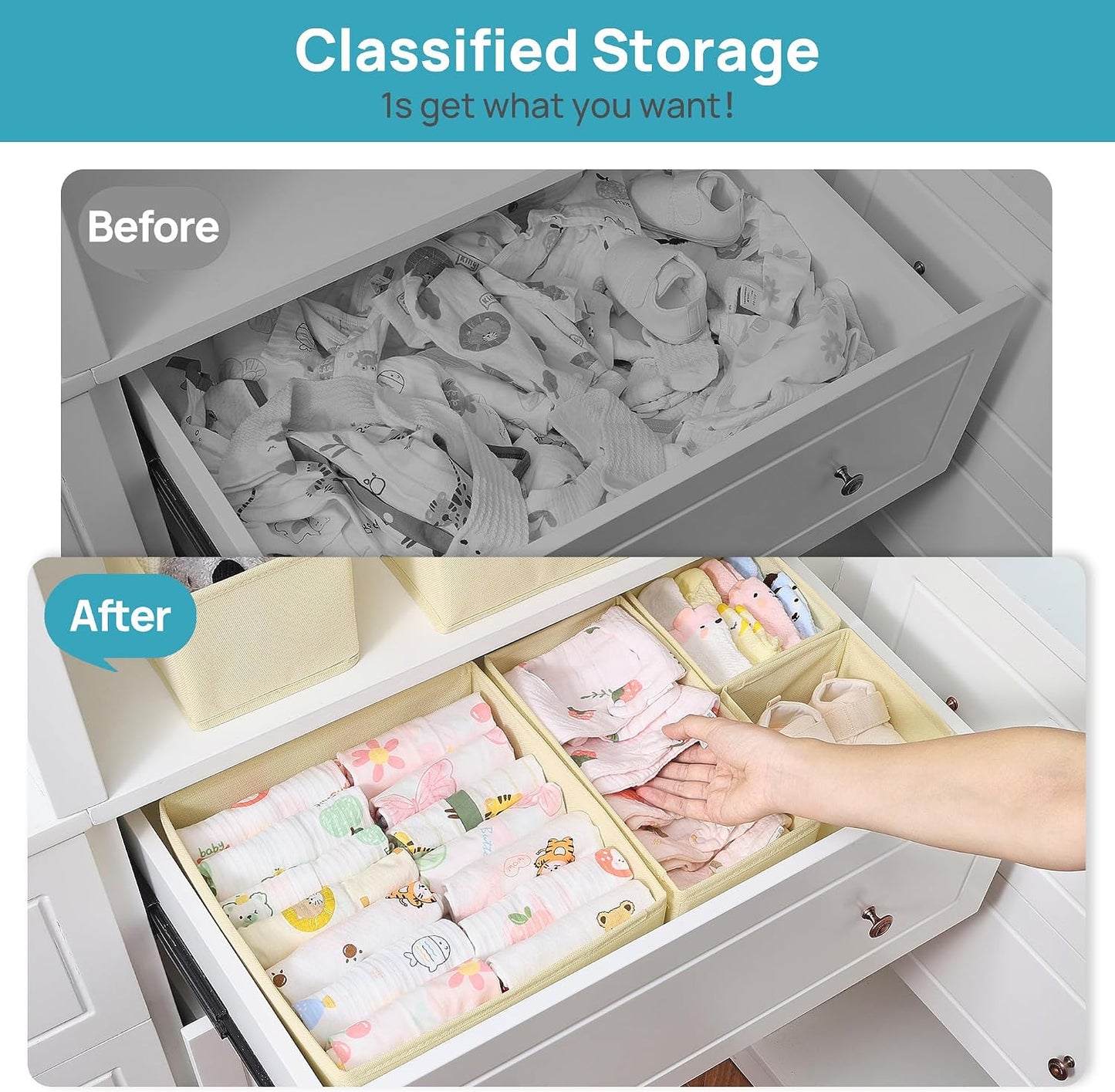 Vtopmart 12 Pack Baby Clothes Organizer, Dresser Drawer Organizer for Baby Clothing, Foldable Fabric Closet Drawer Storage Bins, Nursery Dresser Dividers for Bra, Socks, Ties, Scarf | Nursery Drawer Storage, Baby Clothing Organization, Foldable Fabric