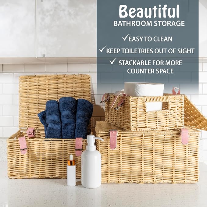 Wicker Storage Baskets with Lids – Set of 3 - Image 6