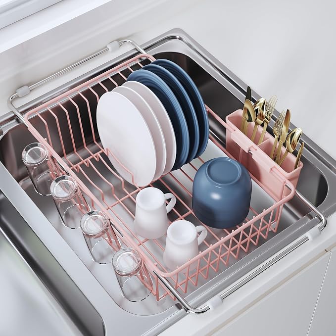Over the Sink Expandable Dish Drainer Drying Rack In Stainless Steel by JASIWAY
