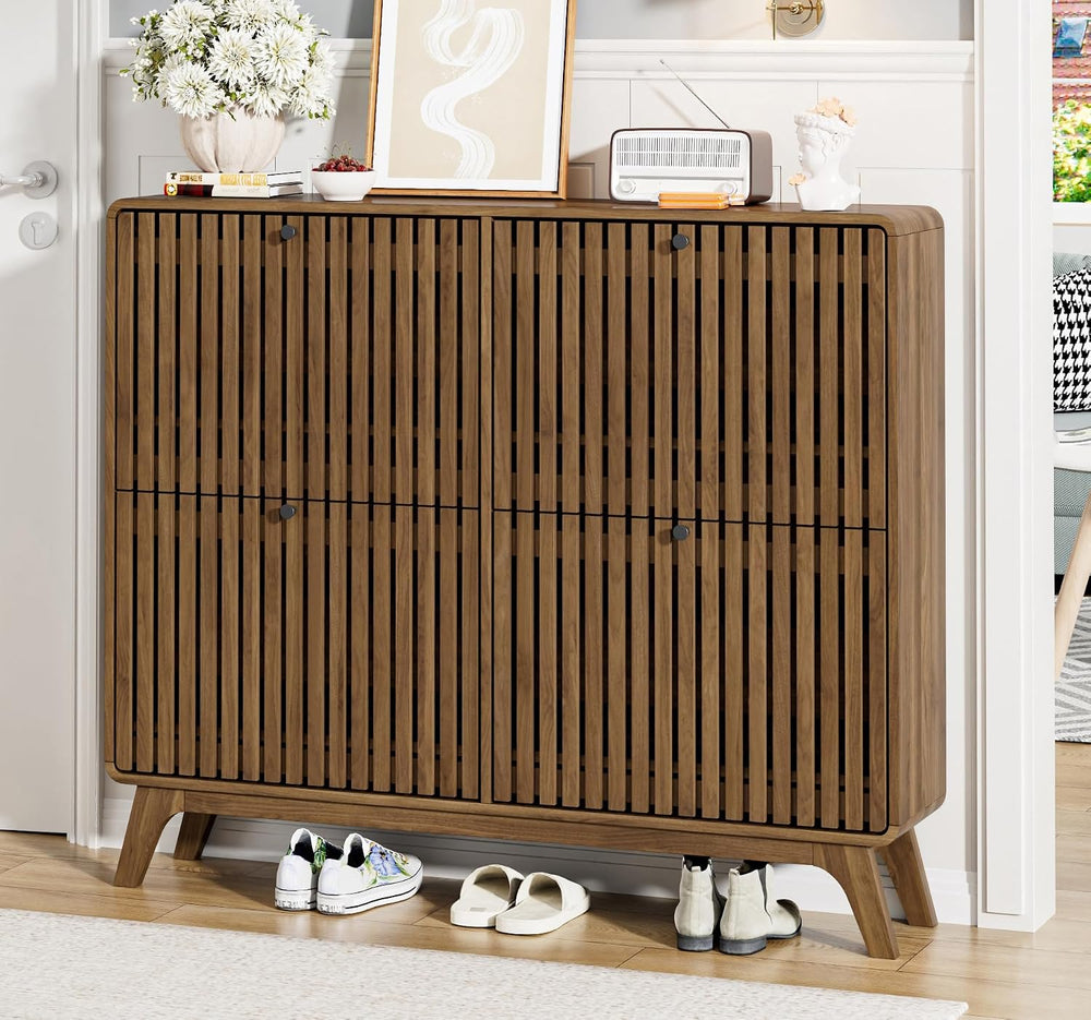 Jluomei Large Shoe Cabinet for Entryway, Bamboo Narrow Shoe Cabinet Storage w...
