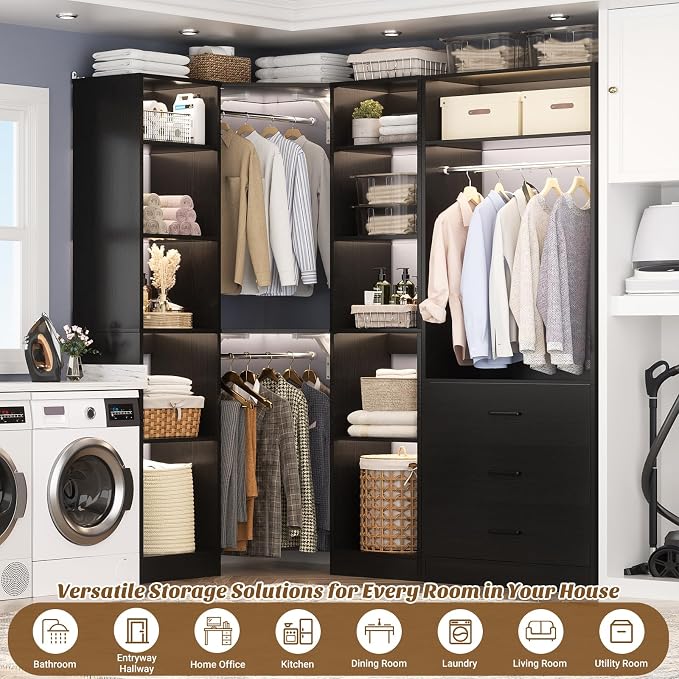Corner Closet System with 3 Drawers, Corner Closet Organizer System with 13 - Image 5