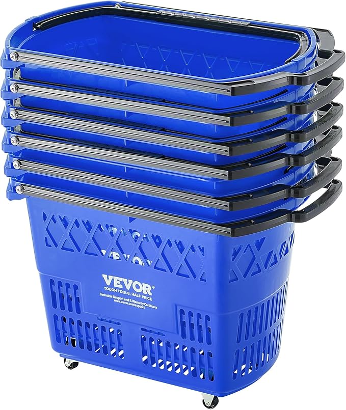 VEVOR Shopping Carts with Handles, 39L Plastic Rolling Shopping Basket with by VEVOR