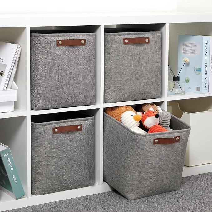 DULLEMELO 12 inch Cube Storage Bins, Large Collapsible Grey Storage Baskets - Image 4