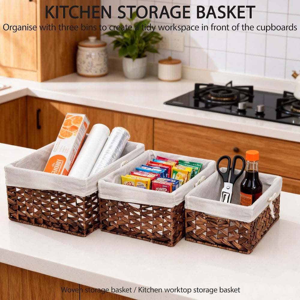 KINGWILLOW Wicker Basket Set of 3 with Removable Liner