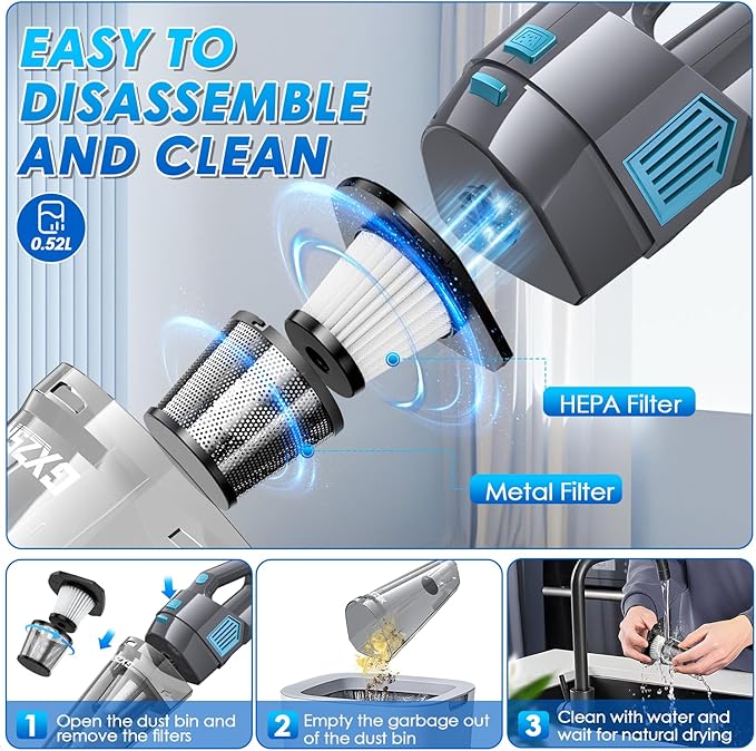 Handheld Vacuum Cordless, 15000PA Strong Suction Hand Held Car Vacuum Cleaner - Image 5