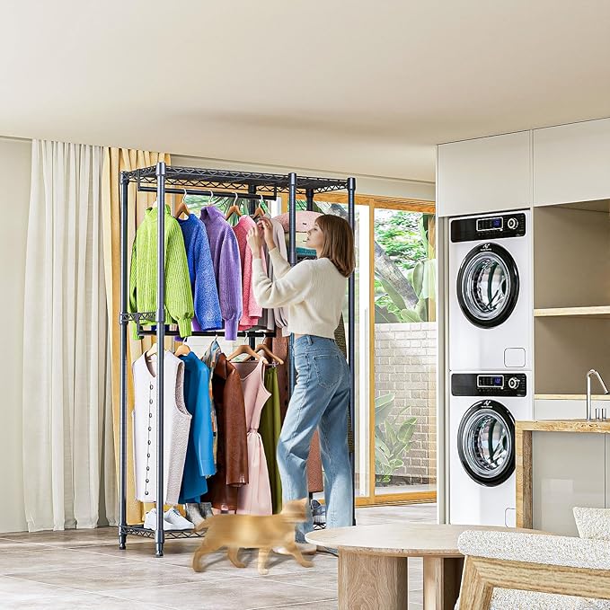 Heavy Duty Rolling Garment Rack 3 Tiers Adjustable Wire Shelving Clothes Rack - Image 6