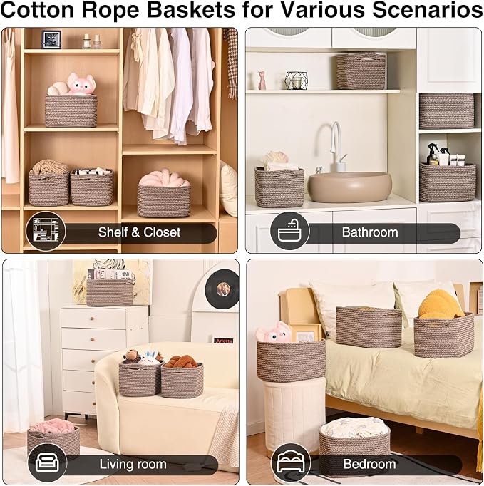 Small Storage Baskets for Organizing Shelves, Cotton Rope Basket for Storage - Image 4