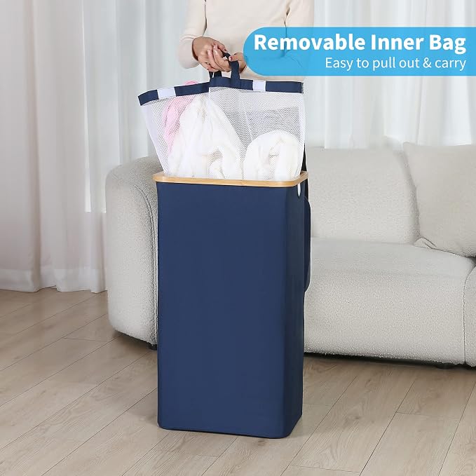 efluky Laundry Basket with Lid and Removable Bag, 100L Tall Laundry Hamper with - Image 3