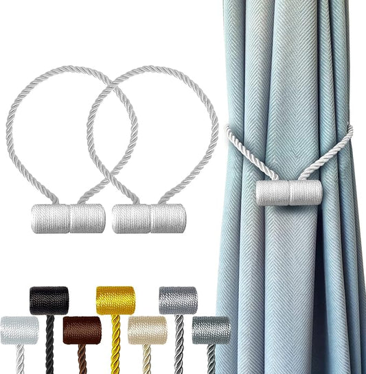Hion Magnetic Curtain Tiebacks White 2pcs, Curtain Tiebacks Buckles Holdbacks by Hion
