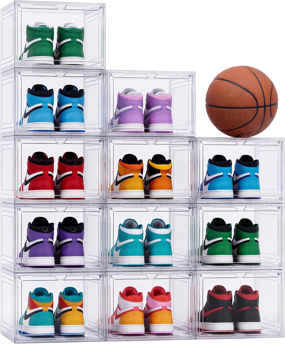 Large Clear Shoe Storage Boxes Stackable, 12 Pack Hard Plastic Shoe Storage O...