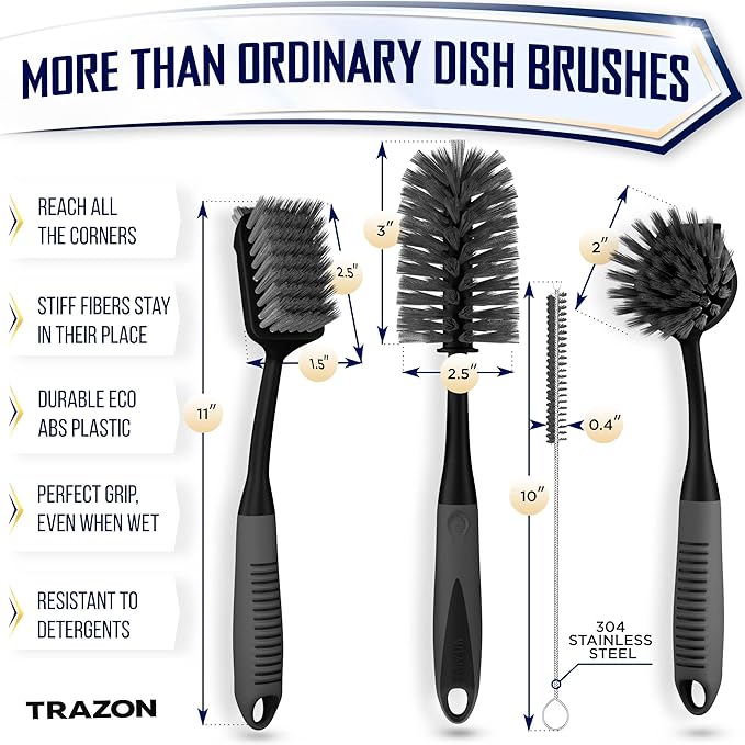 Dish Brush Set of 4 with Bottle Water Brush, Dish Scrub Brush, Scrubber Brush - Image 2