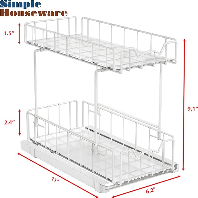 Simple Houseware 2-Tier Spice Rack Slide Out Wire Basket Drawer Organizer - Image 5