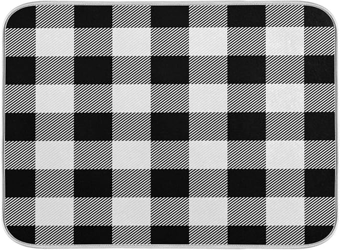 White and Black Buffalo Plaid Dish Drying Mat 18x24 by Wamika