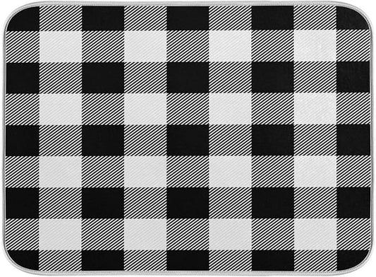 White and Black Buffalo Plaid Dish Drying Mat 18x24 by Wamika