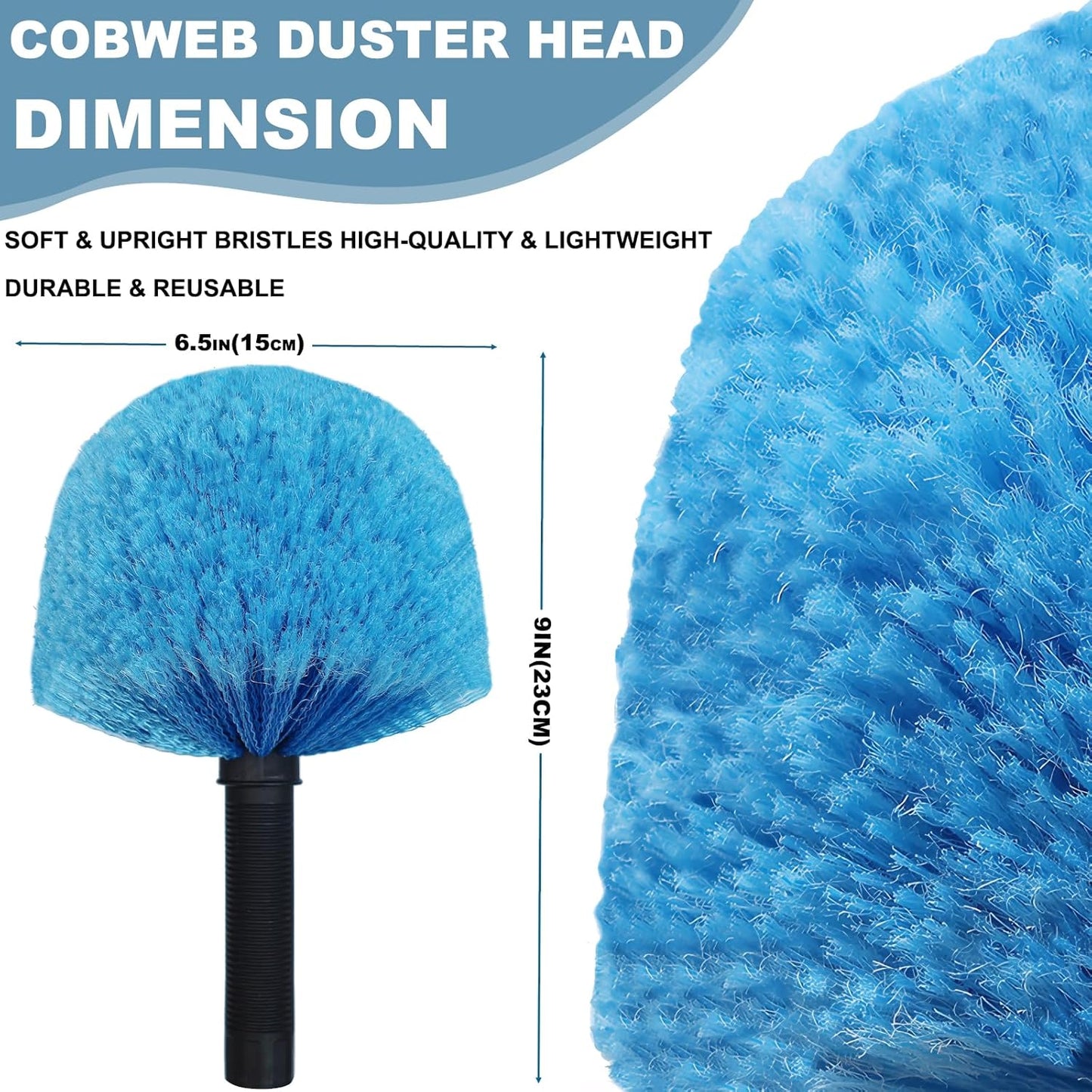 Cobweb Duster Head Brush-Twist-On Spider Web Brush for Outdoor & Indoor Web Cleaning // Fits Standard Acme Threaded Poles // Cobweb Duster Brush Head Only-Blue -1 Pack