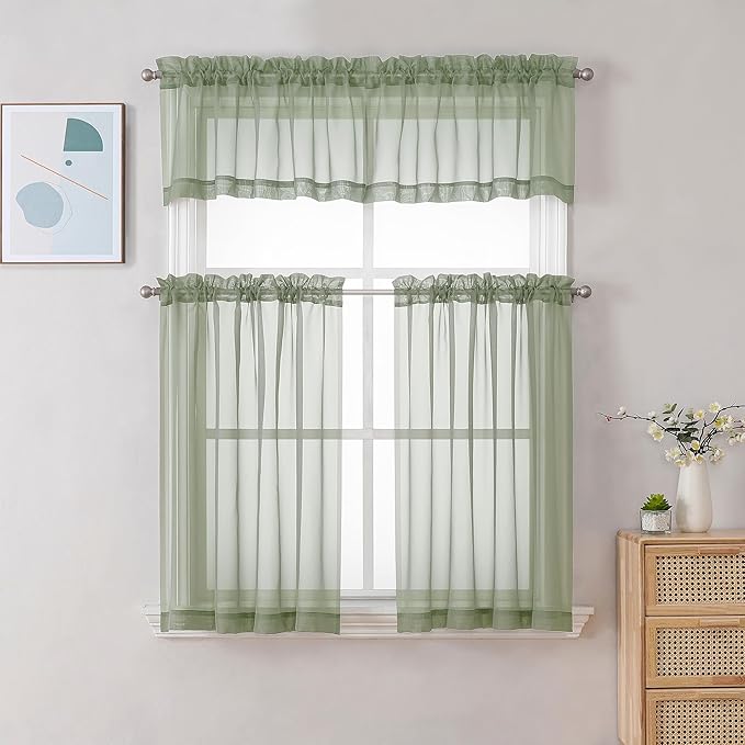 Chyhomenyc Sheer Curtains Tiers 42W x 24L Inches 2 Pieces Set, Light Filtering - Image 2