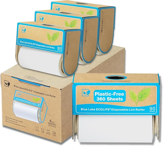 Blue Lake ECOLIFE Plastic-Free Lint Roller – 4-Pack | Extra Sticky & Eco-Lint by BlueLakeECOLIFE