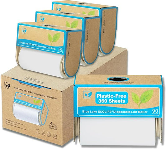 Blue Lake ECOLIFE Plastic-Free Lint Roller – 4-Pack | Extra Sticky & Eco-Lint by BlueLakeECOLIFE