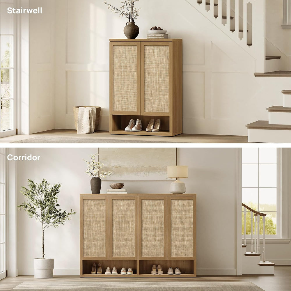 SICOTAS 31.2" Wide Rattan Shoe Storage Cabinet for Entryway with 2 Doors