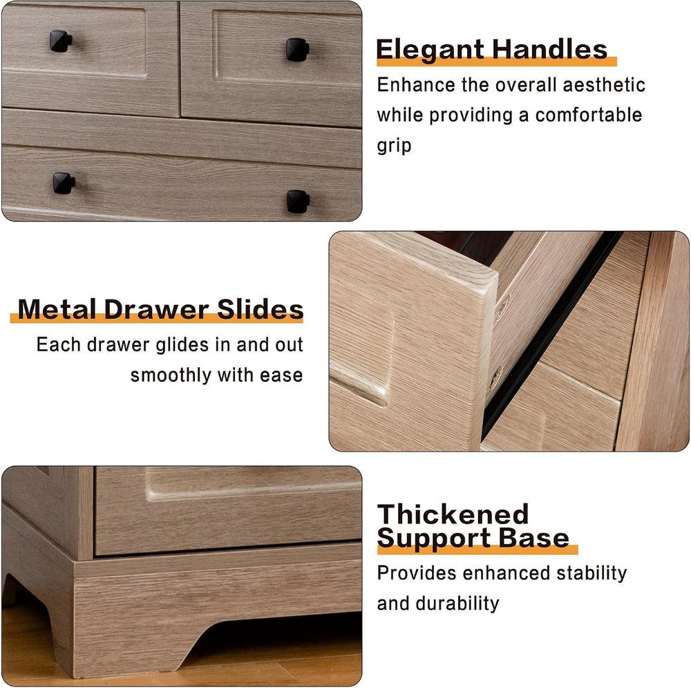 7 Drawers Tall Dressers for Bedroom, 44" Wood Chest of Drawers with Meta...