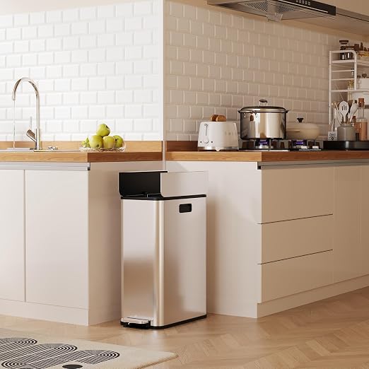 15-Gallon Dual Trash Can, Step-On Pedal Kitchen Trash Bin - Image 2