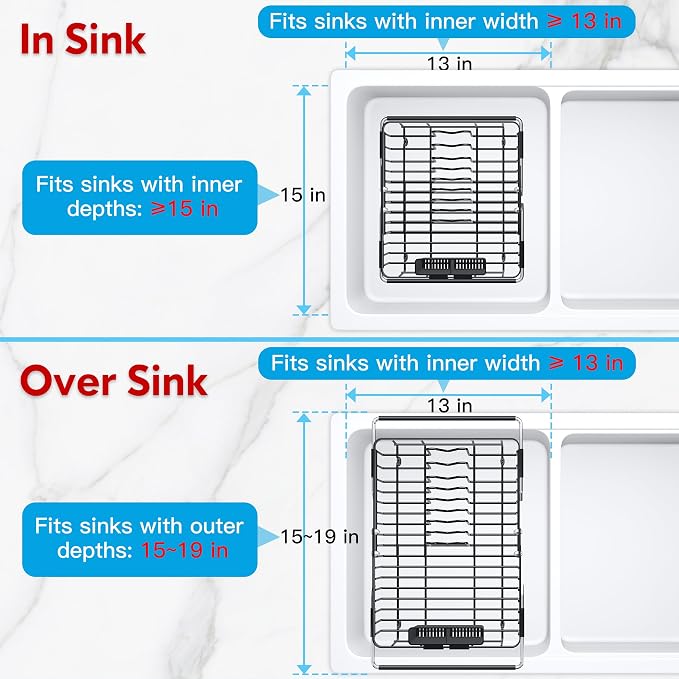 JASIWAY in Sink Dish Drying Rack, Expandable Stainless Steel Dish Drainers - Image 3
