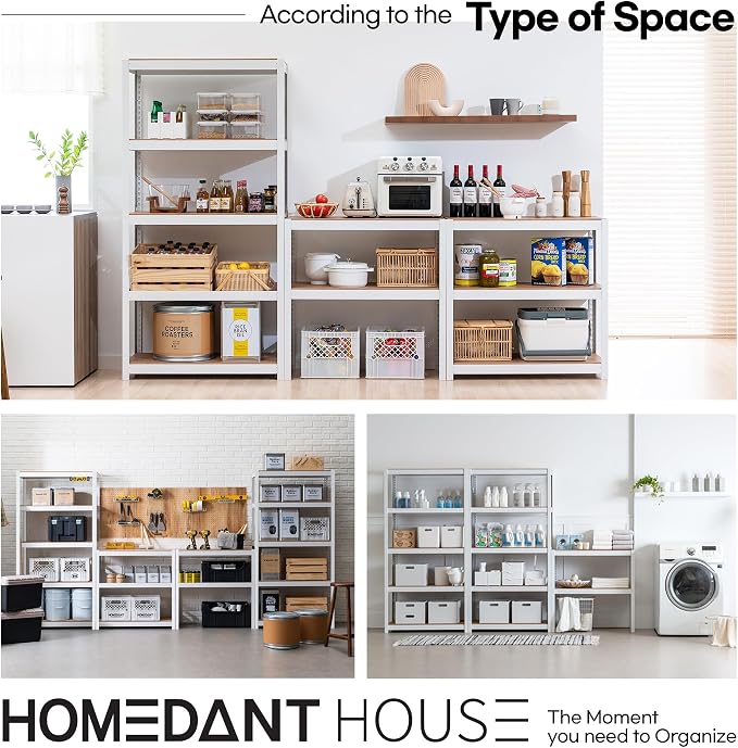 HOMEDANT House 5-Tier Laminated Metal Shelving Unit Adjustable Storage Utility - Image 9