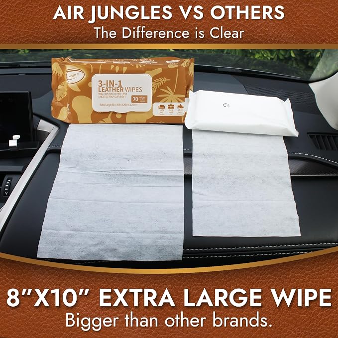 Air Jungles 3in1 Leather Wipes 140 Count, Extra Large 8" x 10" Size, Clean - Image 5