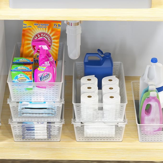 Simple Houseware Stackable Plastic Woven Basket Organizer, 6 Pack, 14.5" x 8.5" - Image 6