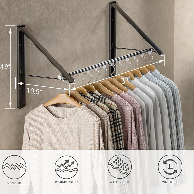 Dr.DJ Clothes Drying Rack with Rod, Wall-Mounted Retractable & Foldable Clothes - Image 4