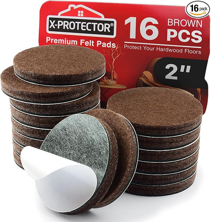 16 Heavy-Duty Felt Furniture Pads 2” 1/4” Thick X-Protector! Round Felt Pads by X-Protector