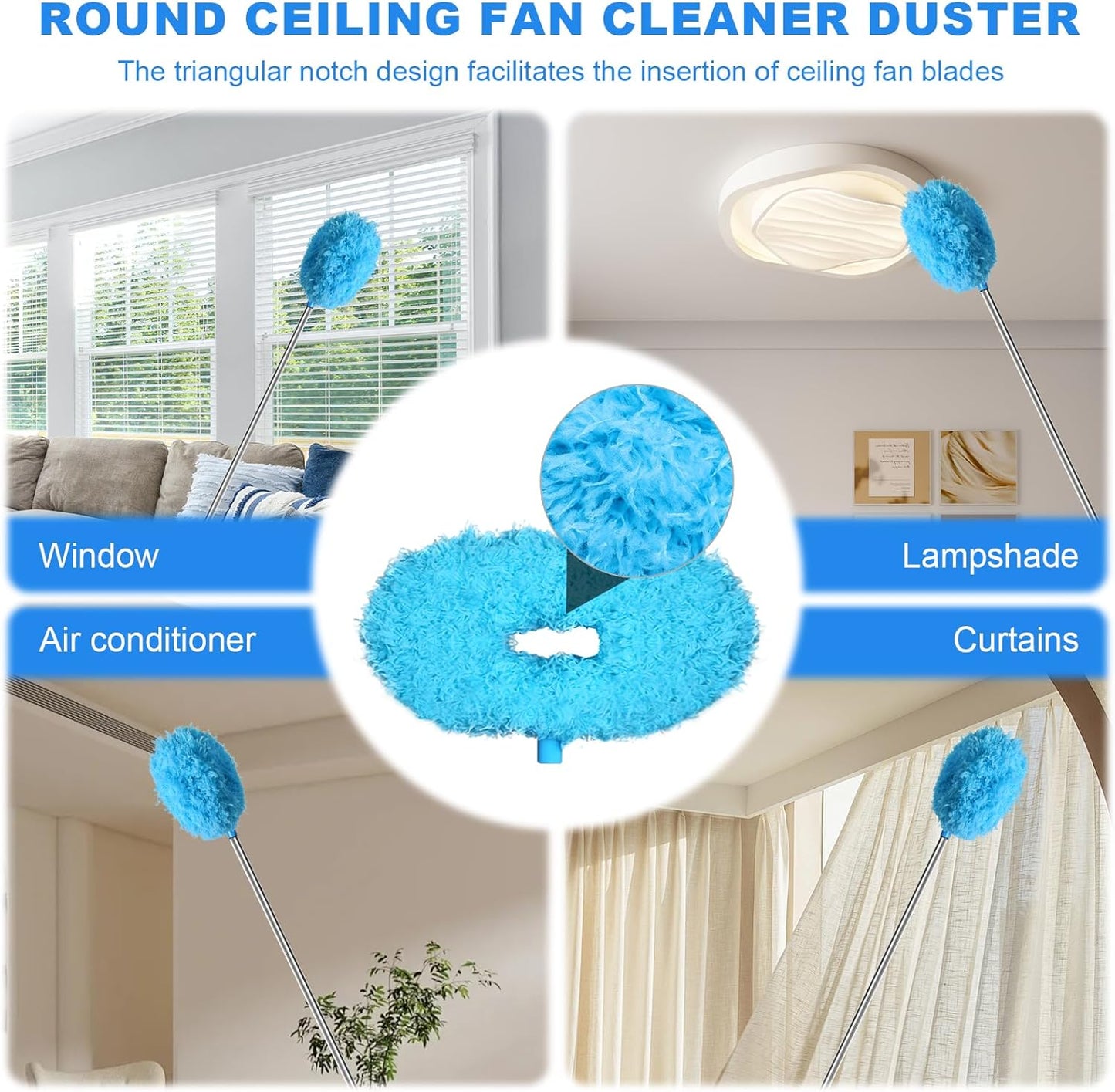 Storystore Ceiling Fan Cleaner Duster - Adjustable Duster with Extension Pole,Dusters for Cleaning Fan Blade, Walls and Cobweb (Blue)