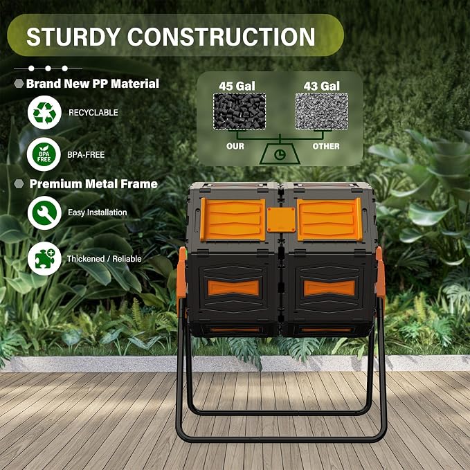 Compost Bin Outdoor, 45 Gallon / 170L Composter Tumbler, 360° Rotating Compost - Image 5