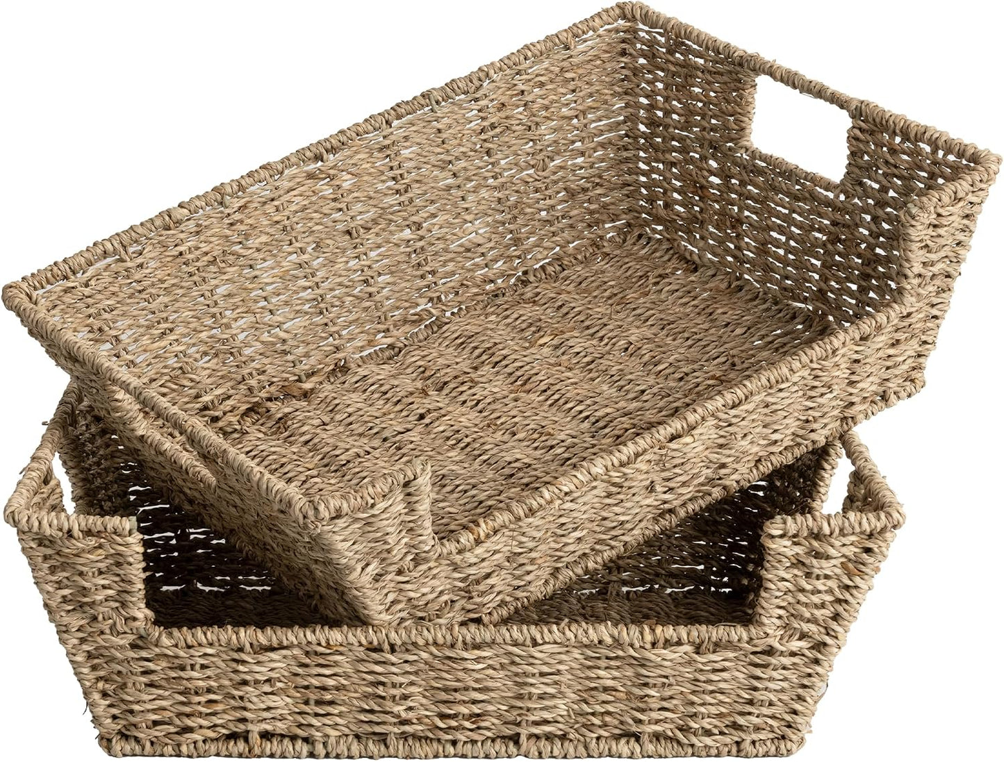 StorageWorks Pantry Baskets for Organizing, Woven Baskets, Seagrass | Pantry Baskets for Patato and Onion Storage, Stackable Wicker Basket Organizer for Shelf, Woven Basket for Storage, 2-Pack