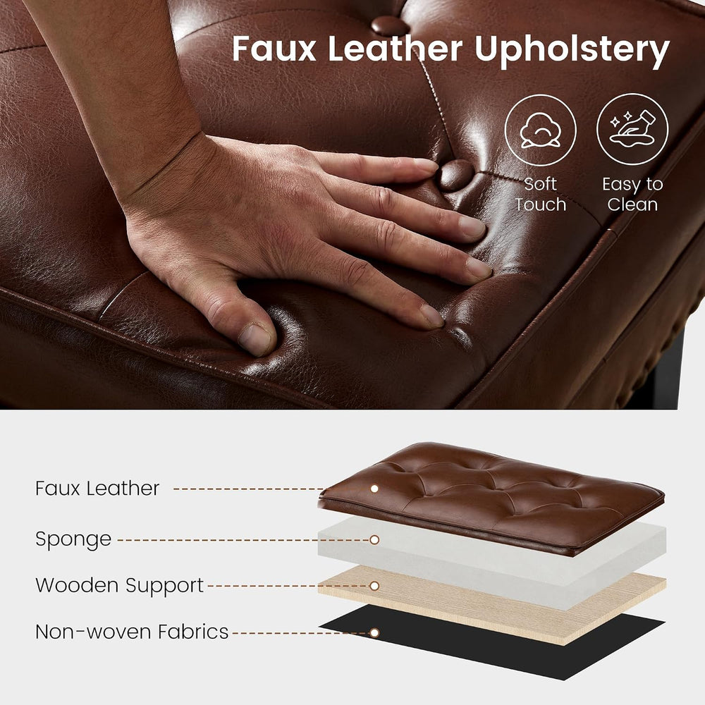 Glitzhome Set of 2 Faux Leather Foot Stool, Mid Century Modern Foot Stools Ot...
