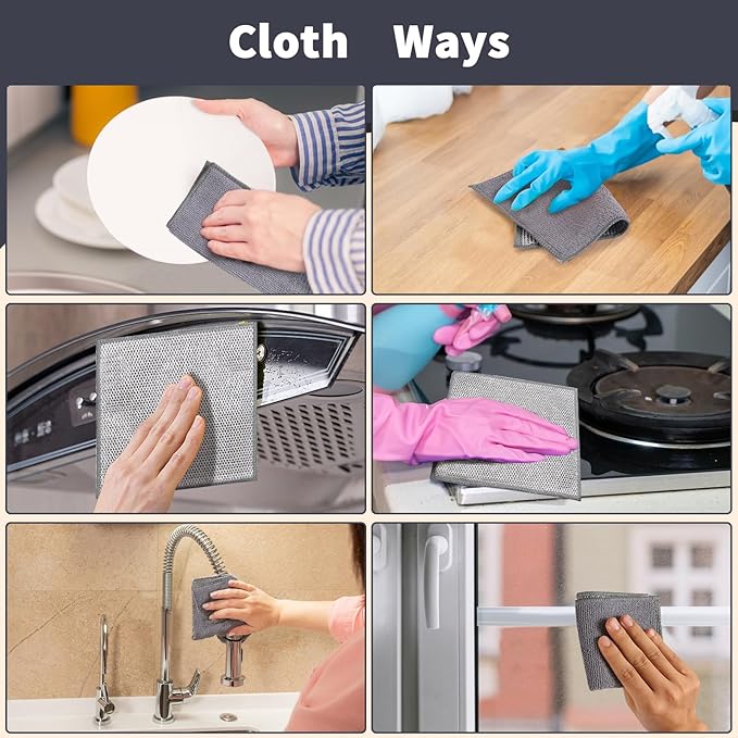 2 in 1 Stainless Steel Scrubber & Microfiber Cleaning Cloth, 5 Pack Towel & - Image 4